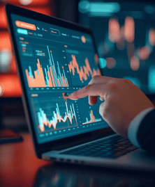 A clean graphic or image showing a digital ad campaign with analytics overlaid (charts, graphs, etc.) to represent AI optimizing marketing efforts in real time.